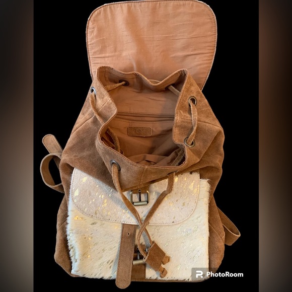 Jane Marie genuine leather cowhide speckle gold backpack - Picture 3 of 12